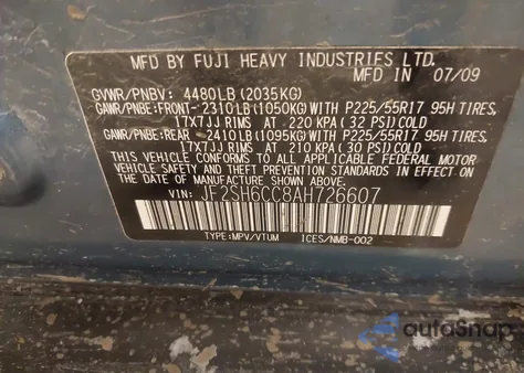 2010 Subaru Forester 2.5X Premium from USA, damaged, VIN JF2SH6CC8AH726607